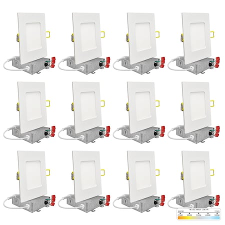 Nuwatt 4" Square Ceiling Light Ultra Thin LED Recessed Lighting 5CCT 2700K/3000K/3500K/4000K/5000K 6 PK NW-P-SQDL-4-9W-5CT-WH-12P